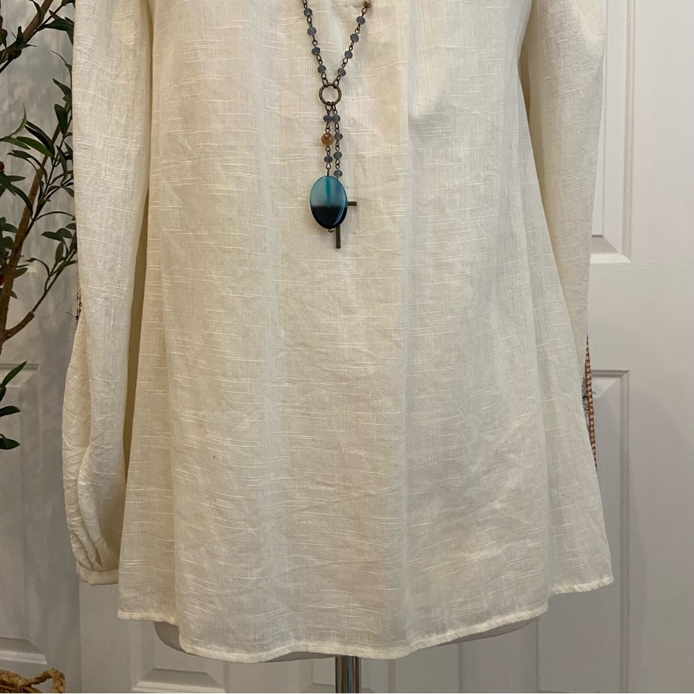 Blouse Tory Burch Boho Gauzy Embroidered Cream Top - Picture 3 of 10